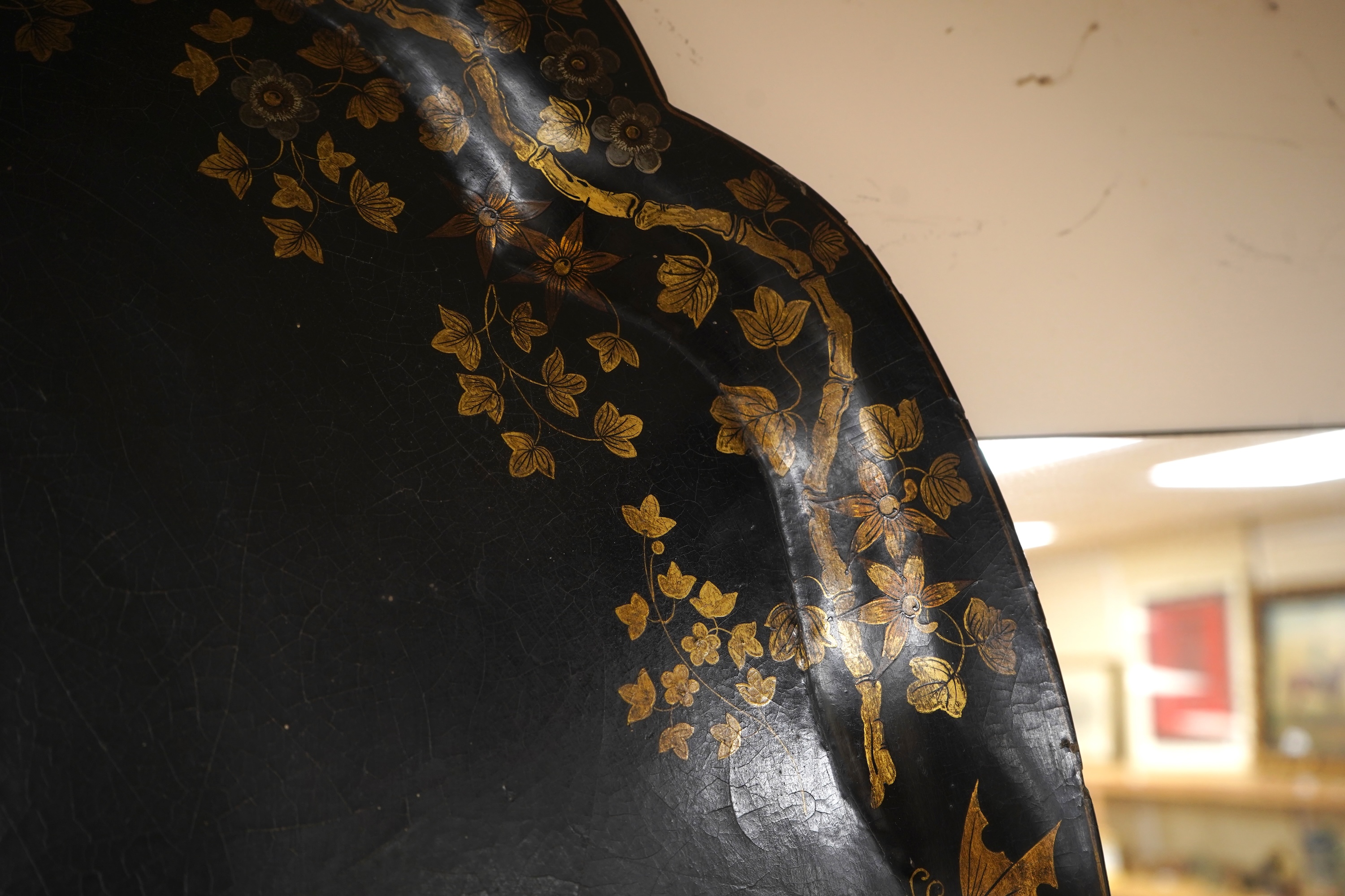 A large 19th century papier mache tray, 73cm wide